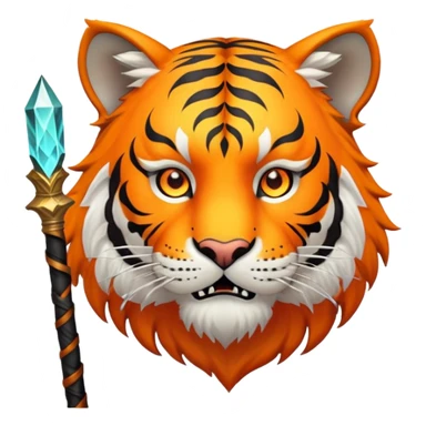 wizard tiger face with magical staff and spellcasting for Twitch emote sticker