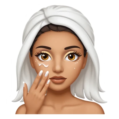 Baddie Latina emoji with fake lashes and white nails with white liquid covering her face sticker