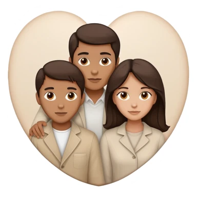 A couple with dark brown hair and mixed skin tone inside a white heart, both wearing beige clothes sticker