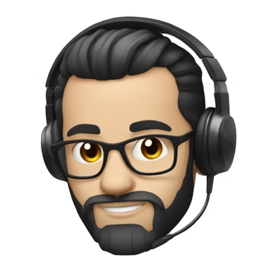 a DJ with white skin, using a headset, "horns", straight black hair that is piled up at the front forming a topknot and a gradient beard joining the hair, he is 35 years old. sticker