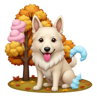 White belgian Shepard loves Cotton candy  in fall sticker