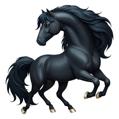 Cinematic Elegant Black Horse Portrait Emoji, Head held high with a serene, powerful gaze, showcasing a magnificent jet-black fur with a radiant, glossy finish, a flowing mane and tail, and piercing dark eyes exuding beauty and strength, Simplified yet majestically refined features, highly detailed, glowing with a soft, ethereal light, high shine, poised and breathtaking, stylized with an air of pure elegance, capturing the essence of a stunning and graceful steed, so beautiful it feels like it could gallop out of the screen with effortless charm! sticker