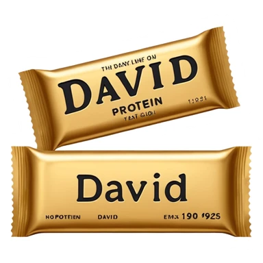protein bar gold wrapper that says David on it in black font with a small brown box on it  sticker