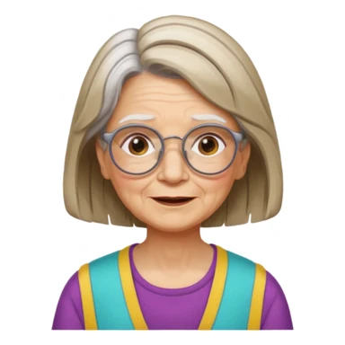 Grandma grandmother Gypsy alternative lifestyle concerned happy wise granny wire rims haircut long hair medium hair brown and white streaked hair sticker