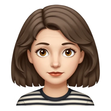 fair-skinned caucasian woman, 40s, chin-length rather wavy/unruly brown-ish hair with some white stripes (wolf haircut), hazel eyes. no glasses sticker