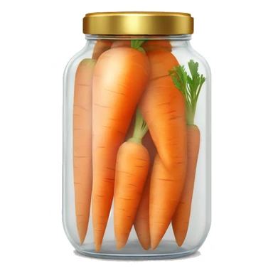 Realistic sliced carrots in a glass jar with a gold screw on lid on the top. sticker