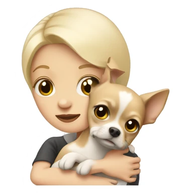 pale-haired girl with short hair hugging chihuahua sticker