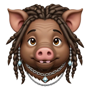 Hairy pig, with dreads, tatto on face with diamont chain on the neck, african-american race sticker