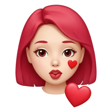 Emoji, girl's face blowing a kiss, puckered lips, small heart sticker
