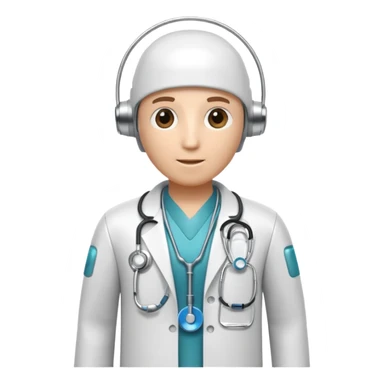 medical robot with a doctor's coat and a stethoscope sticker