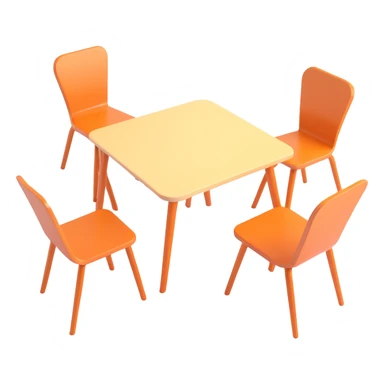 a table with four chairs, 3D look, apple iOS emoji style sticker