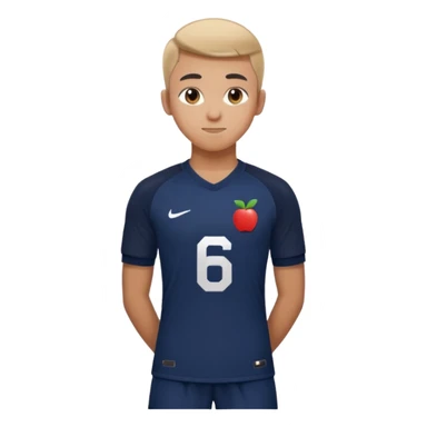 Apple emoji style 21 year old soccer player standing hands on waist, dark navy jersey #6, realistic lighting sticker