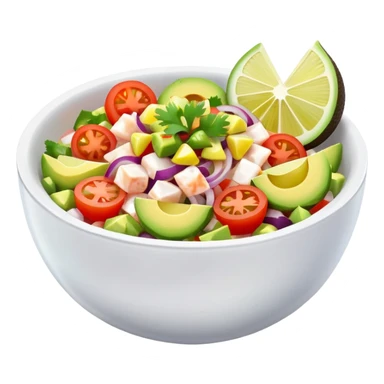Mexican fish ceviche with lemon and sliced tomato, avocado and onion in a small bowl, fresh and colorful sticker