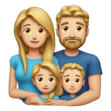 Familia de cuatro miembros padre con poco pelo y alto y gordo madre con pelo rizado rojo hija rubia con ojos azules e hijo alto y delgado sticker