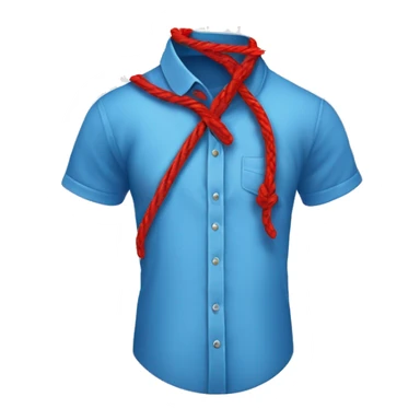 blue shirt with a red string crassed like an untied shoe lace and left dangling with the left side longer than the right sticker