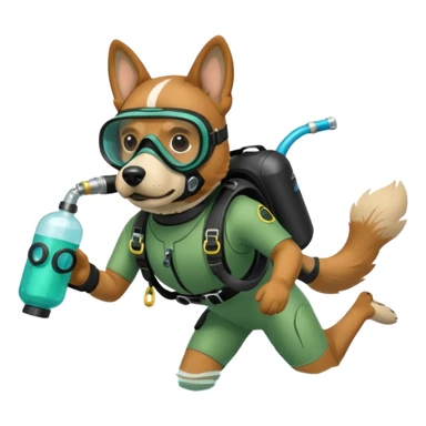 dog wearing scuba green gear dive into the sea with diver mask and oxygen tank sticker