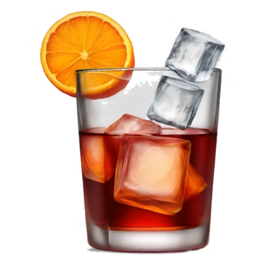 negroni, short glass, squared, small orange, few ice sticker