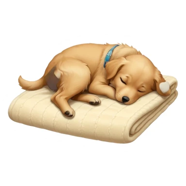 A Golden Retriever puppy sleeping peacefully on a soft blanket indoors. Cozy home environment, natural lighting, soft focus, adorable realism. sticker