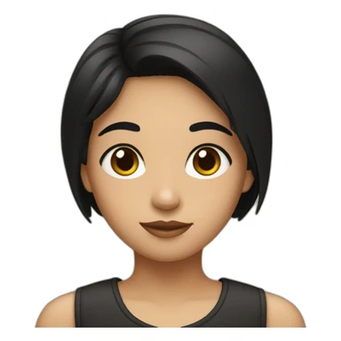 A girl with short black hair, wheat-coloured skin, wearing black  sticker