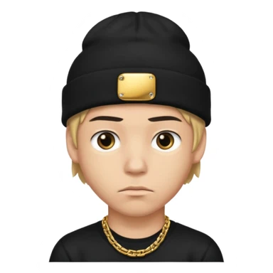 young man with black beanie, gold chain, serious face sticker