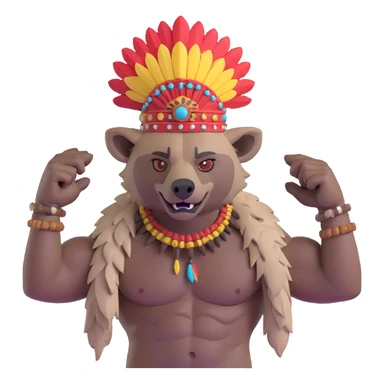 A native strong buff hyena with war bonnet flexing posing holding human head  sticker