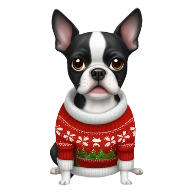 Boston Terrier wearing christmas Sweater  sticker
