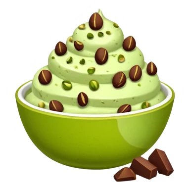 I want a emoji of pistachio ice cream with pistachio on top and some chocolate chips , make sure it’s in a bowl and aesthetic sticker