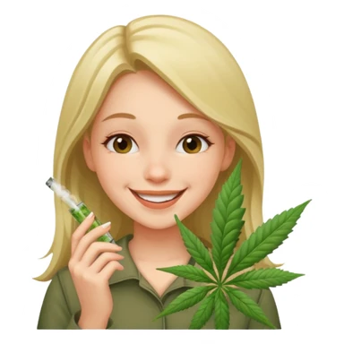 Girl happy smelling marijuana  sticker