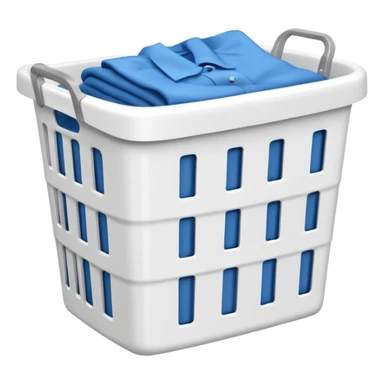 white LAUNDRY BASKET WITH FOLDED blue CLOTHES sticker