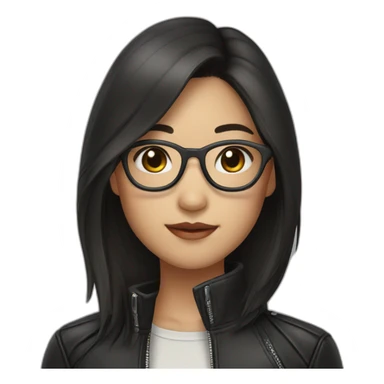 Asian girl in glasses and leather jacket whith dark long hair sticker
