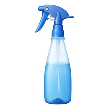 tall plastic spray bottle with curved grip and trigger nozzle, cool tones blue or white, freshness and cleanliness, sleek upright minimalist silhouette, no label, no foam, no extras, soft lighting, subtle shadows, emoji scale sticker