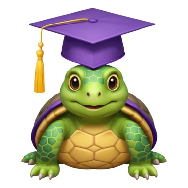 tortoise with a graduation cap, yellow and purple sticker