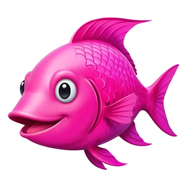 super friendly, extremely derpy bright neon pink fish with big goofy smile and crossed eye, tongue sticking out, perfect flat side profile facing right, exactly 90 degrees, one eye visible sticker