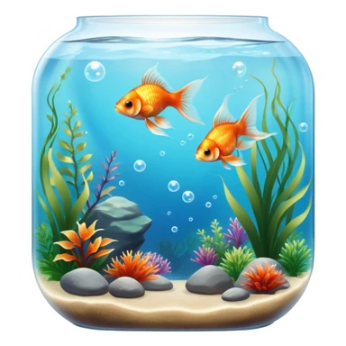 Large aquarium fish like veil tails and lionhead goldfish swimming gracefully in a beautifully decorated aquarium. Colorful aquatic plants, smooth rocks, and gentle bubbles surround the fish. The water shimmers in sunlight, creating a peaceful and vibrant underwater scene. Transparent background. sticker