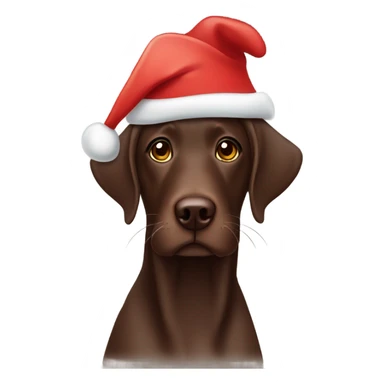 Chocolate lab wearing a Santa hat sticker