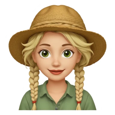 messy green clay mask and red tourist hat blond braided woman big eyes smiling and clay mask sticker