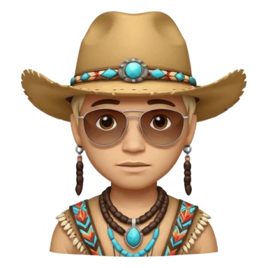 cute Indigenous tribal male portrait, head and shoulders only, cowboy hat, sunglasses, tribal jewelry, confident expression, 3D cartoon, mobile game icon style, clean background, no text, no watermark
 sticker