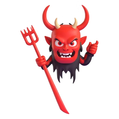 Add a shiny 3D devil pitchfork in the same microsoft style 3d fluent emoji style, matching the existing style and keeping the background transparent. sticker