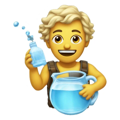 aquarius-transformed emoji with a flying jug of water sticker