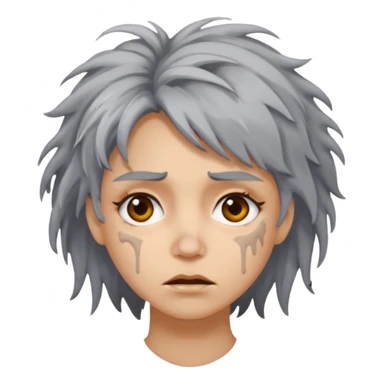 very dirty looking homeless woman very very dirty and smelly looking face only, not old with stains everywhere and messy hair and lots of stains on face ugly, stains grey  sticker