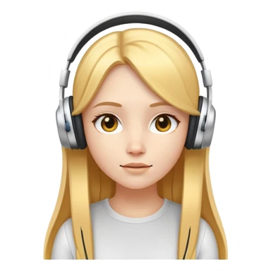 A white skinned girl with a three-dimensional face shape from Europe and America has long, straight golden center part hair Wearing headphones sticker