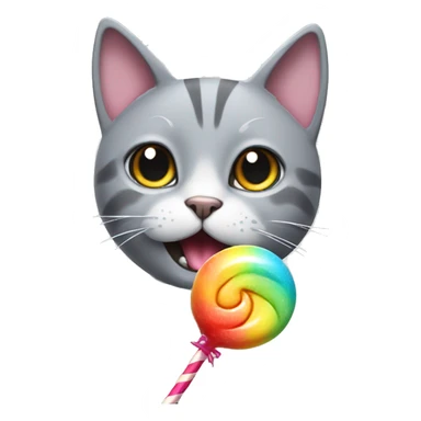 Gray Cat with rainbow lolipop sticker