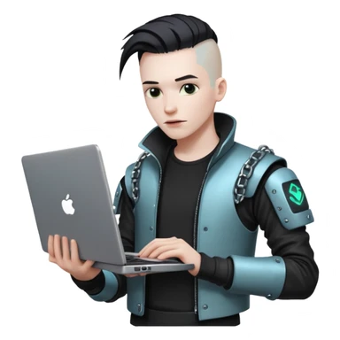 cyber punk man holding laptop sticker
