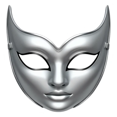 A sleek masquerade mask emoji made of polished silver chrome, smooth sensual curves, reflective metallic surface, mysterious sexy luxury vibe, minimal iOS emoji style, centered, clean white background sticker