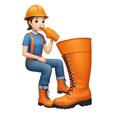 Person licking a large orange work boot sticker
