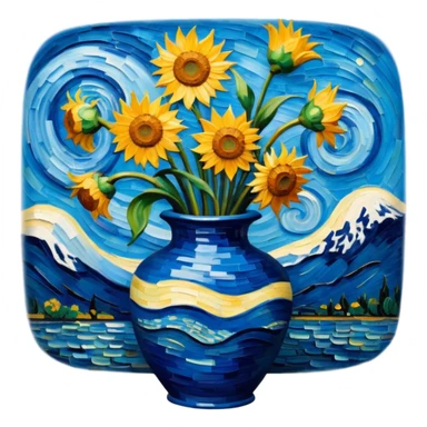 a vase with van gogh painting sticker