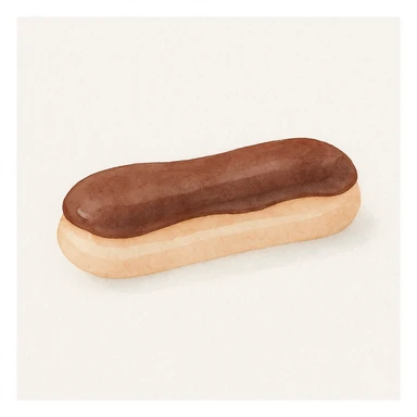 watercolor style soft colors éclair au chocolat with chocolate glaze, French pastry sticker