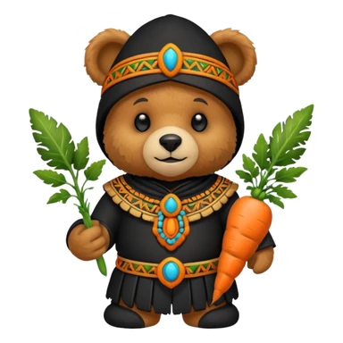 teddy bear Upper, wearing black mayan ancient custome, with carrot half body sticker