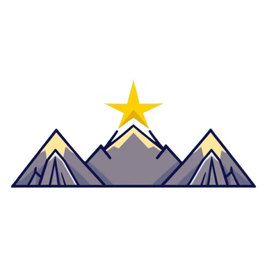 A yellow eight-pointed star with wide points and a simple mountain silhouette in the center of the star sticker