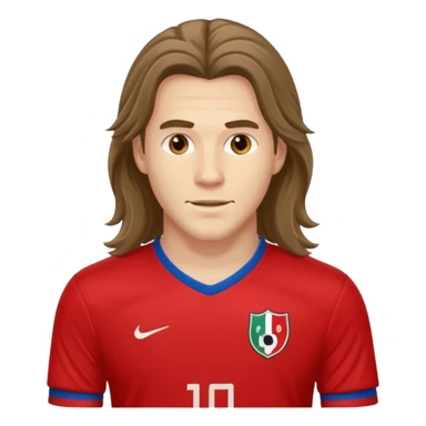 long haired man soccer player with red jersey sticker